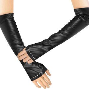 NEW! Women's Sexy Long Fingerless Gloves, Faux Leather
